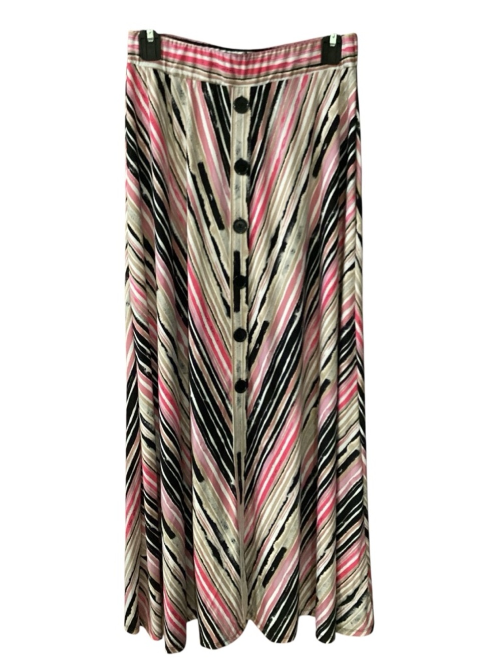 Robert Louis Pink, Black & Cream Striped Button-Front Maxi Skirt